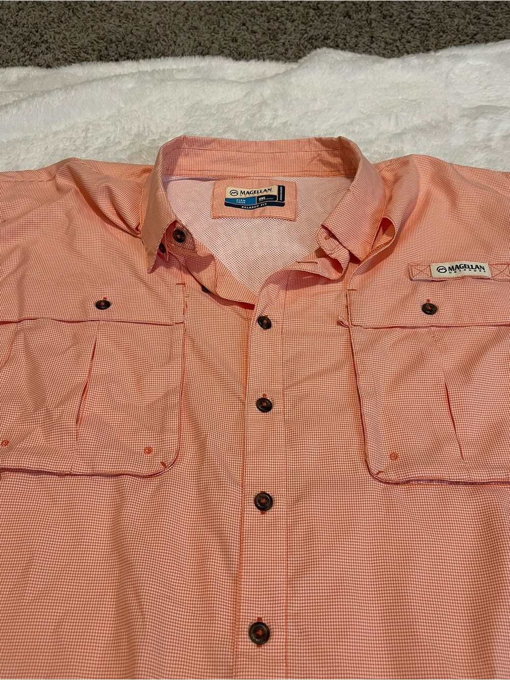 Magellan Outdoors Aransas Men’s 2XL Fish Gear Vented Fishing Shirt Orange Plaid